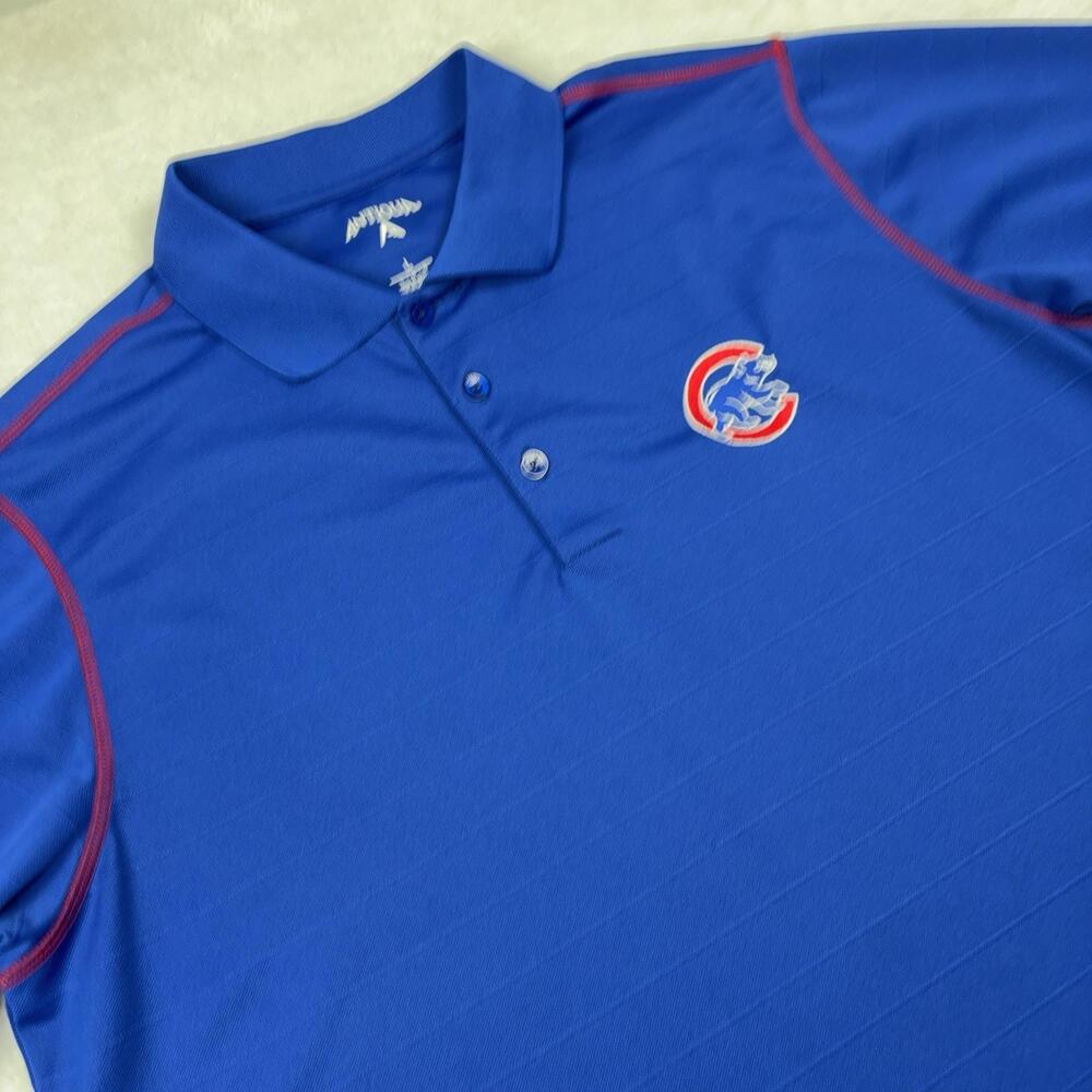 Chicago Cubs Antigua Polo Shirt Men L Blue Baseball Short Sleeve Performance